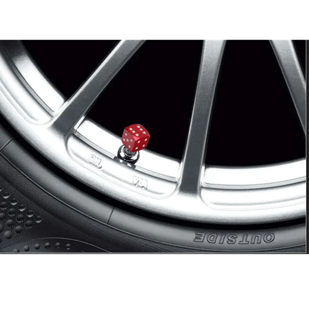 4x Red Dice Car Bike Motorcycle BMX Wheel Tyre Valve Metal Dust Caps Dusties Automobiles Accessories