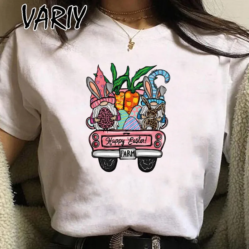 Cute Bunnies Black T-shirt Women Happy Easter Day Gift Tshirt Funny 90s Short Sleeve Graphic Holiday Top Tee Shirt Femme 2022