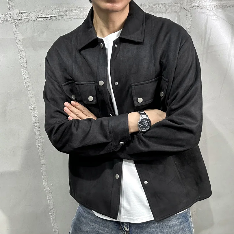 

Ультра-мягкая замшевая мужская повседневная куртка с воротником-стойкой, осенне-зимняя модная верхняя одежда Long Sve, универсальная легкая одежда...