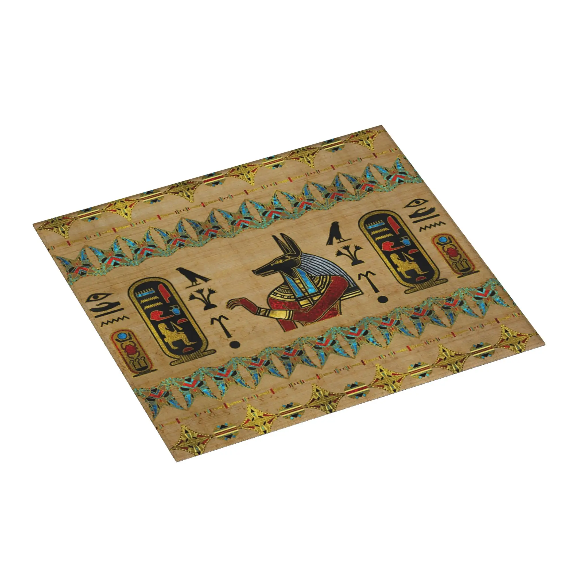 Egyptian Anubis Ornament On Papyrus Kitchen Counter Protector Mat Barware Ethnic Ancient Egypt Hieroglyphics Mat For Kitchen