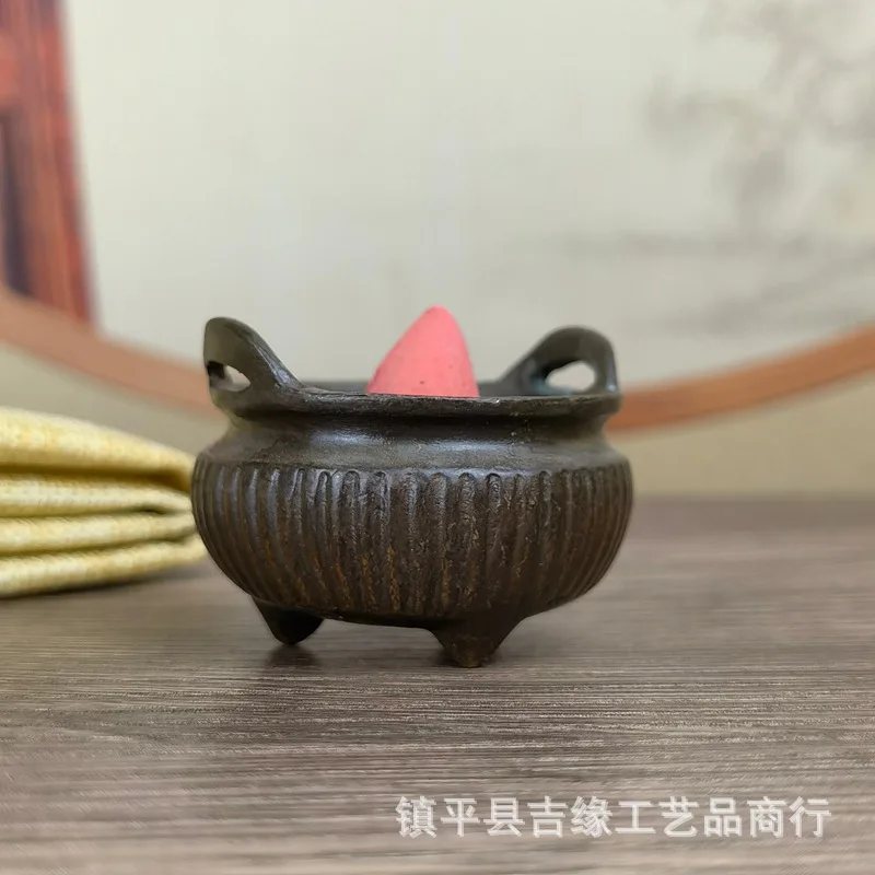 

Three-legged pumpkin small incense burner Antique mini binaural round belly burner One stick pocket round ornament