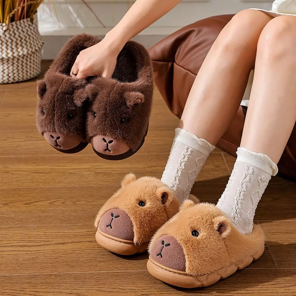 Homewear Winter Capybara Plush Slippers Thicken Warm Soft Cartoon Furry Slippers Anti-slip Cute Home Cotton Shoes Couple - Image 2