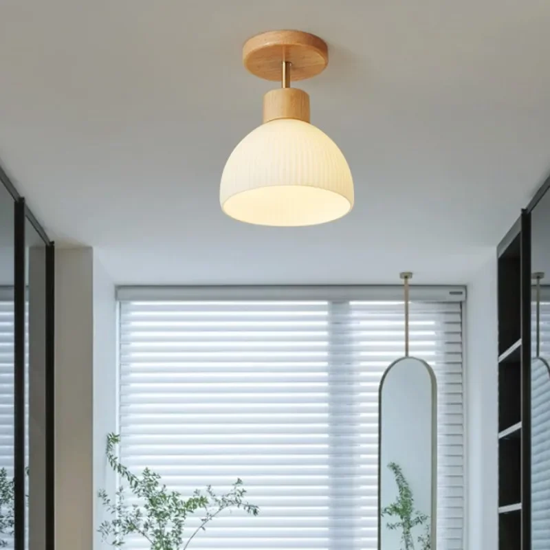 

Nordic Wood LED Ceiling Light Hallway Balcony Corridor Aisle Light for Living Dining Room Bedroom Glass Decoration Ceiling Lamp