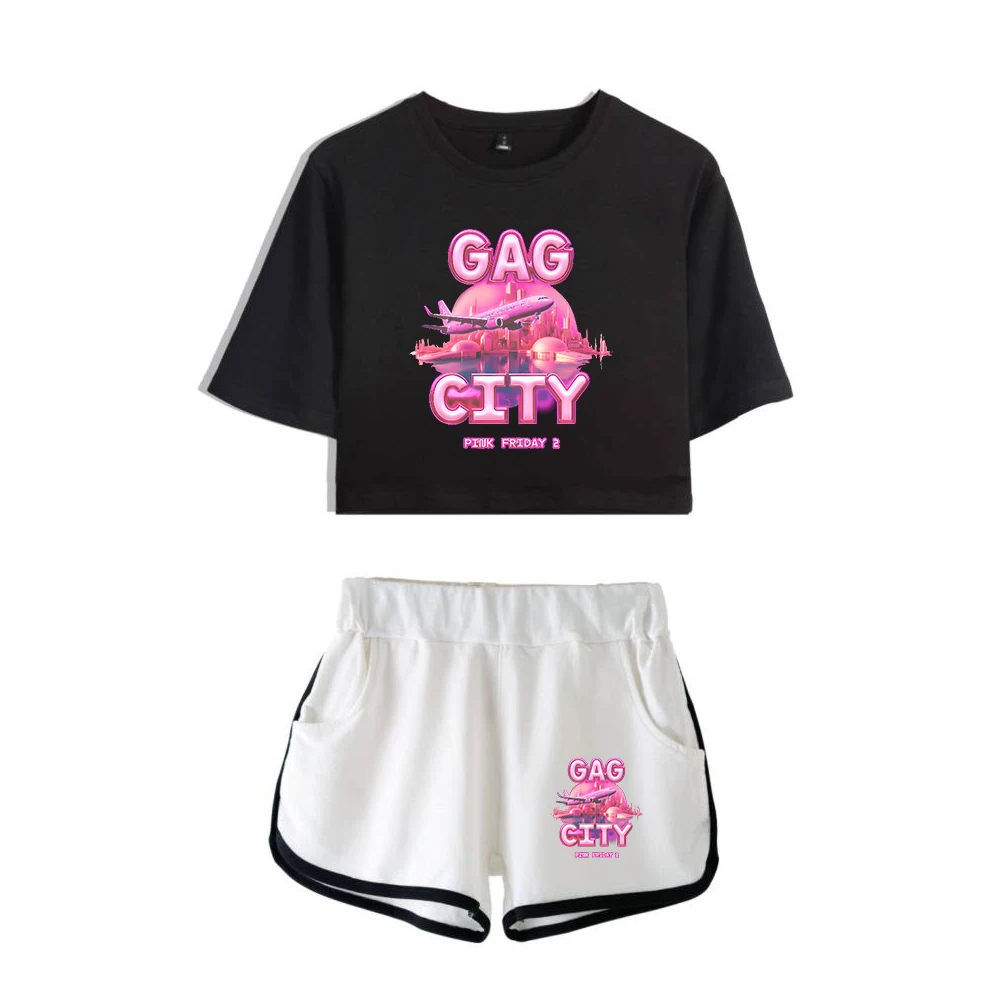 

Nicki Minaj GAG CITY Merch Pink Friday 2 Album 2024 Tour Crop Top+Shorts Two Piece Set Female Streetwear Women's Sets