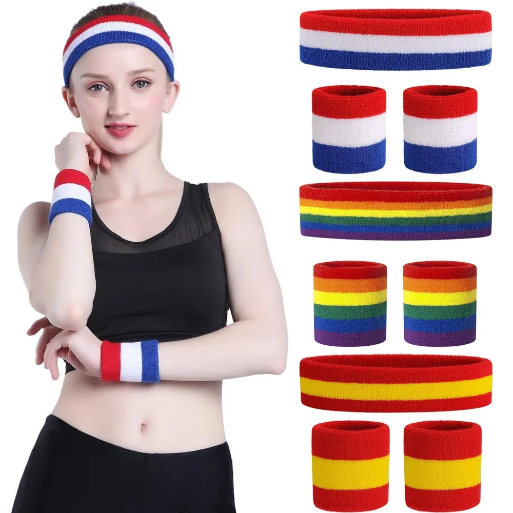 Neues heißes Baumwoll-Schweißband-Set (3-teilig) für Sportler: Stirnbänder und Armbänder für Laufen, Radfahren, Yoga und Spa – feuchtigkeitsableitend – Detail 1