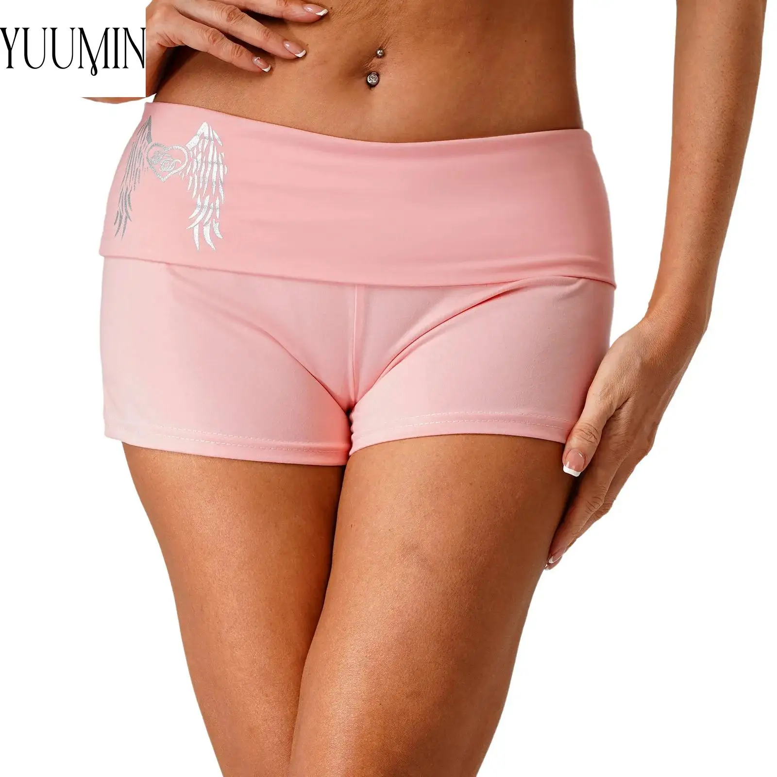 

Women Fashion Wings Printed Shorts Stretchy Sports Shorts Bottom Hot Pants for Yoga Workout Gym Fitness Exercise Running Clothes