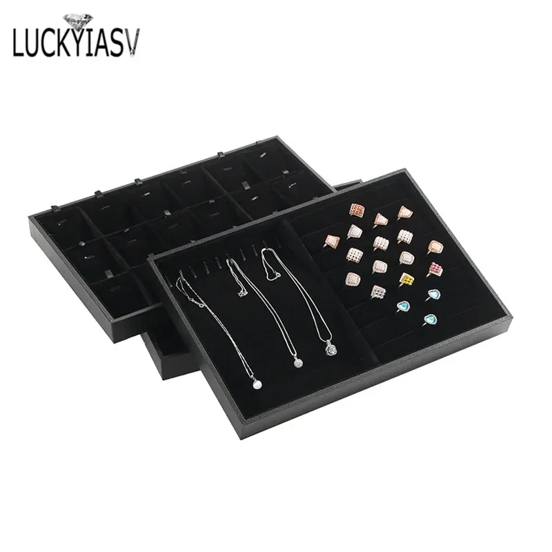 Black PU Leather Velvet Jewelry Storage Tray Box Ring Bracelet Pendant Necklace Tray Display Picking Tray For Jewelry Display