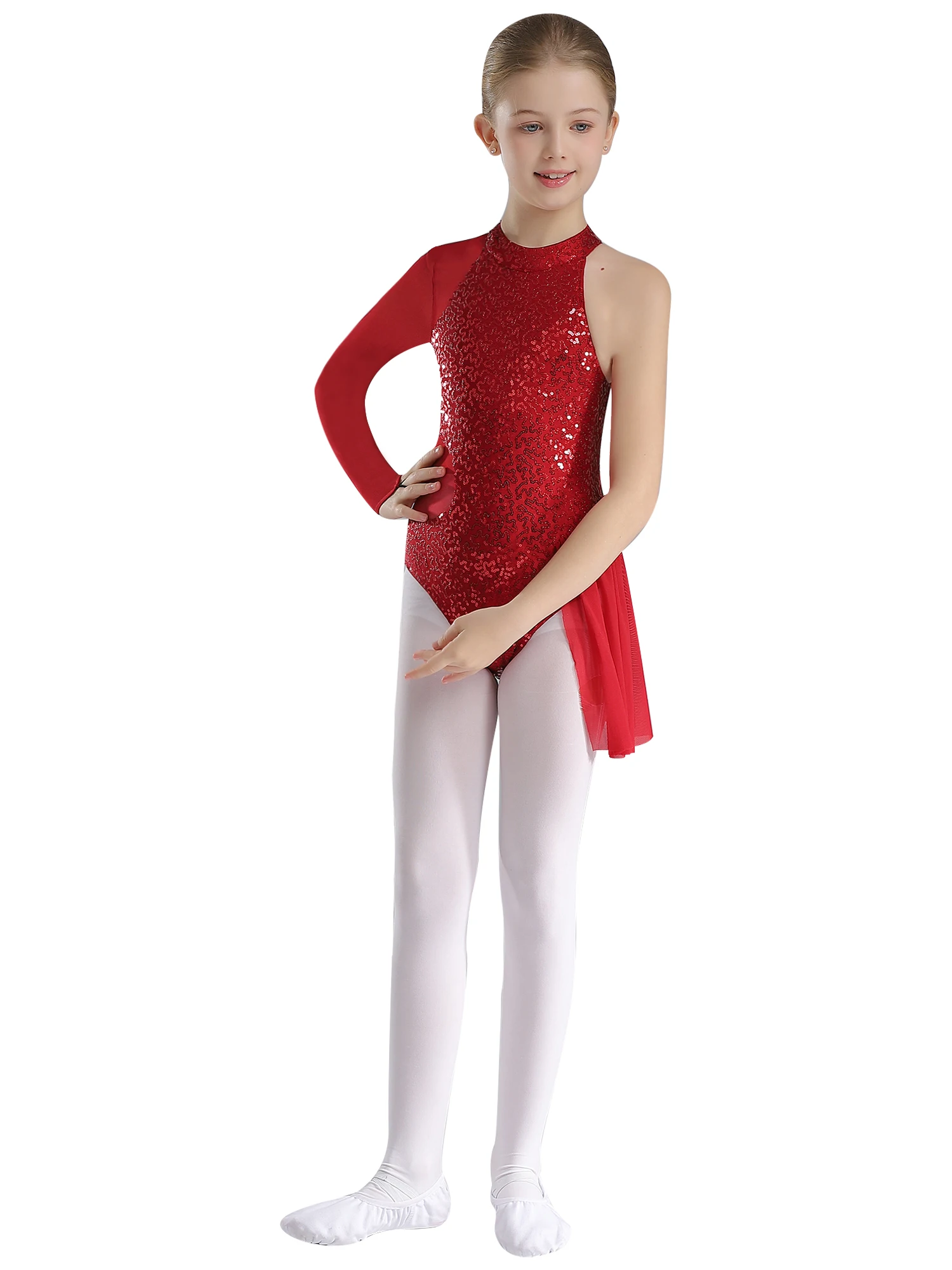 Costume de patinage artistique pour filles, costume de batterie de danse latine jazz, justaucorps en maille transparente à paillettes pour ballet