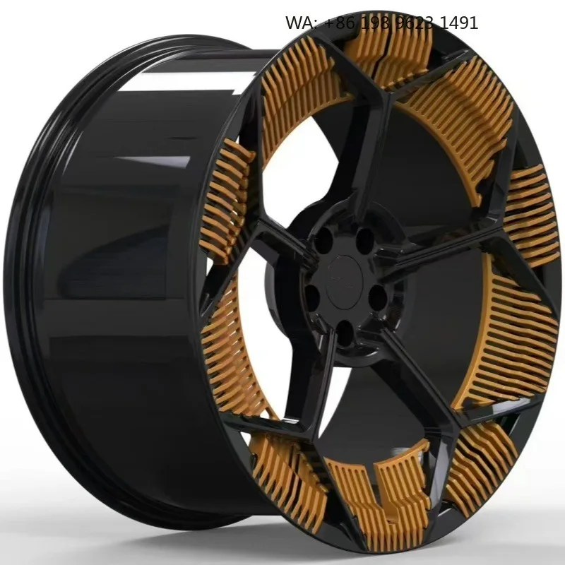 High-end customized deep concave forged alloy wheel hub, multi-inch single-piece sport rims, 5×3 PCD, gold polished finish