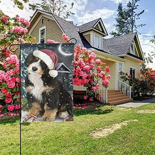 Bernedoodle Christmas Hat Dog Art Tree Welcome Flag Outdoor Outside Holiday Party Decorations Ornament Home House Garden Yard De