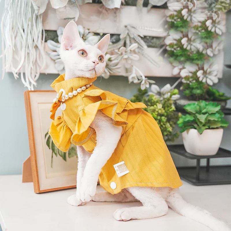 Devon Rex Kitten Cotton Mesh Breathable Bowknot Skirt Anti-hair Loss Clothes for Cat Sphynx Sphinx Hairless Cat Dresses