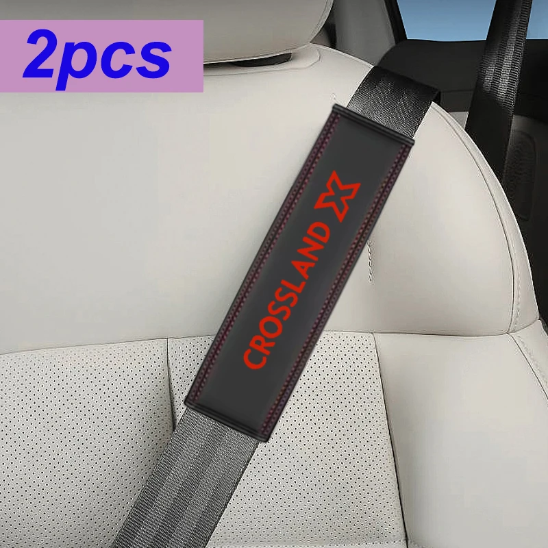 

2pcs Leather Car Seat Belt For Opel Crossland X Logo Universal Safety Belt Cover Shoulder Strap Covers Protector Pad Accessories