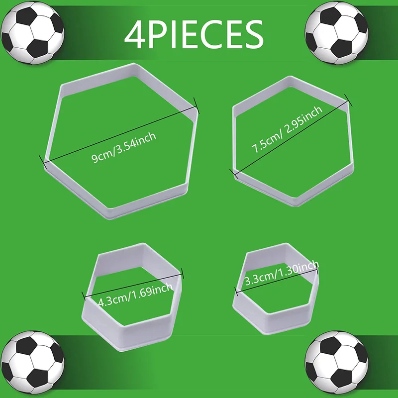 4Pcs/set Soccer Pattern Cake Cookie Molds Cutters DIY Hexagon Fondant Moulds Soccer Ball Cookie Cutter Football Cake Decoration