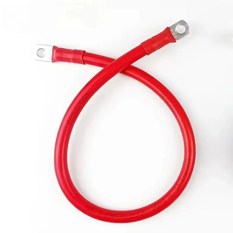 Nowy zestaw kabli 6AWG 50cm z izolacją PVC, z rdzeniem z czerwonej miedzi, ocynkowanymi końcówkami i złączkami, do połączenia akumulatora z falownikiem.