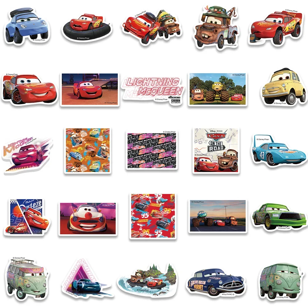 50PCS Disney Cartoon Cars Lightning McQueen Stickers Movie Anime Decal Guitar Laptop Cute Kawaii Sticker Pack Kids Girl Toy