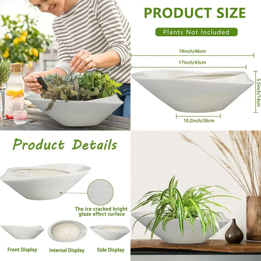 

18-дюймовый серый керамический горшок для бонсай с дренажем, подходит для комнатных и наружных растений