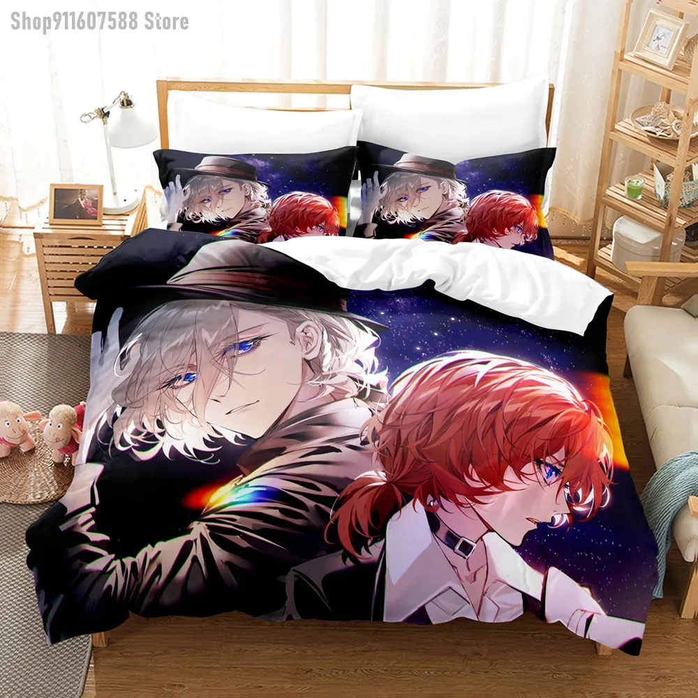 

Japan Cartoon Bedding Set Bungo Stray Dogs Duvet Cover Microfiber 180x210 Quilt Cover with Pillowcases for Teens Youth Boys Gift