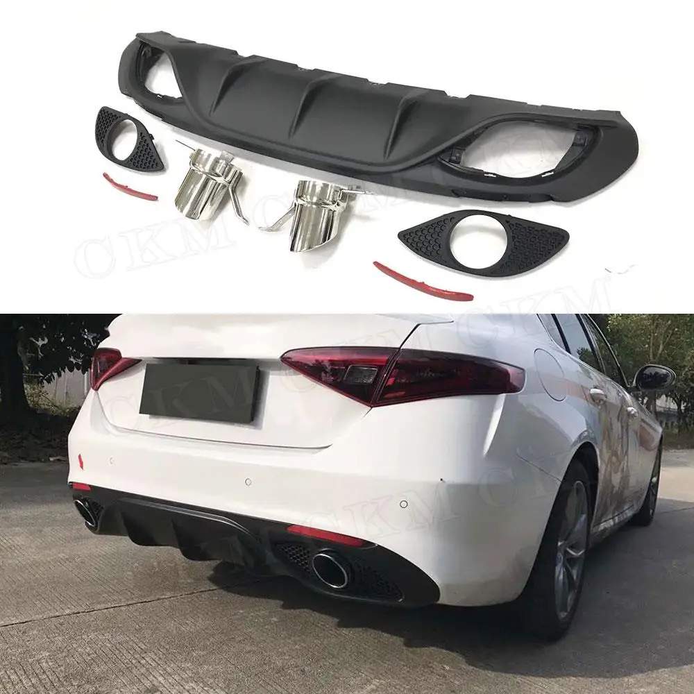 

PP Car Rear Bumper Lip Diffuser Spoiler with Exhaust Tips for Alfa Romeo Giulia 2017-2020 Standard Sport Style Rear Diffuser