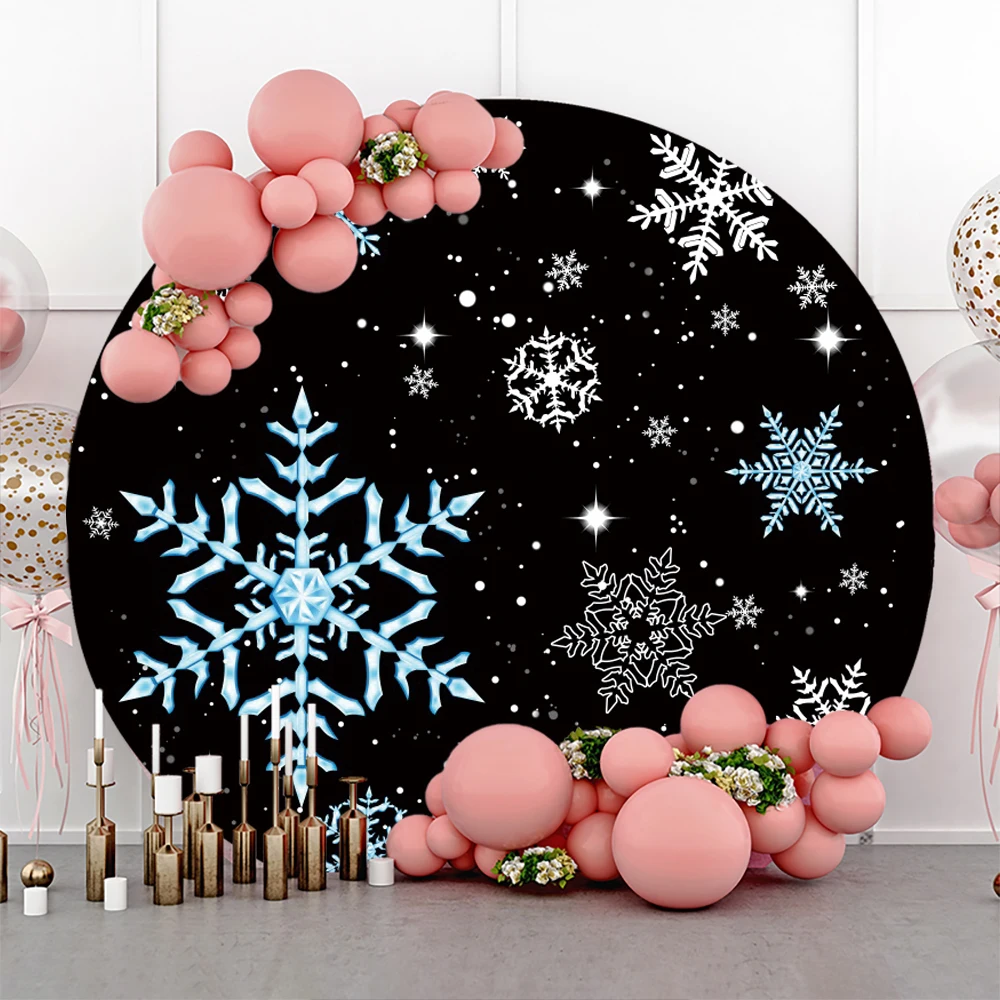 

Winter Christmas Snowflakes Round Backdrops Glitters Light Bokeh Polka Dot Family Portrait Photography Backgrounds Photo Studio