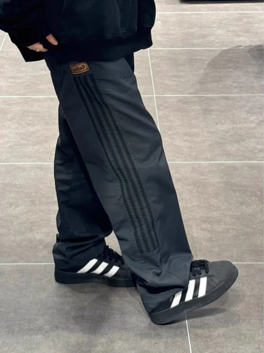 

Trendy Men's Baskeall Casual Pants Side Stripe Loose Drapey Wide Leg Dstring Autumn Youth ular Long Trousers