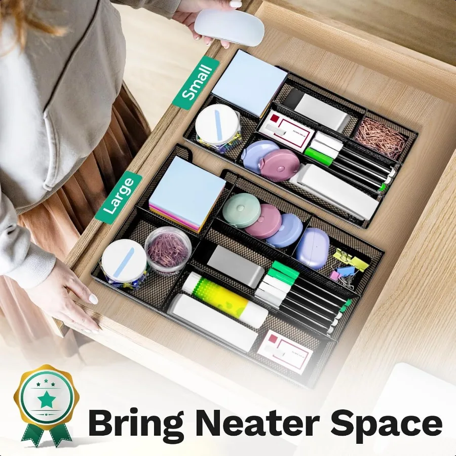 درج مكتب درج منظم متعدد الاستخدامات شبكة معدنية مكتب المنظمون والملحقات لمكتب يطير المدرسة المنزل 10.34x6.1x1.38 بوصة