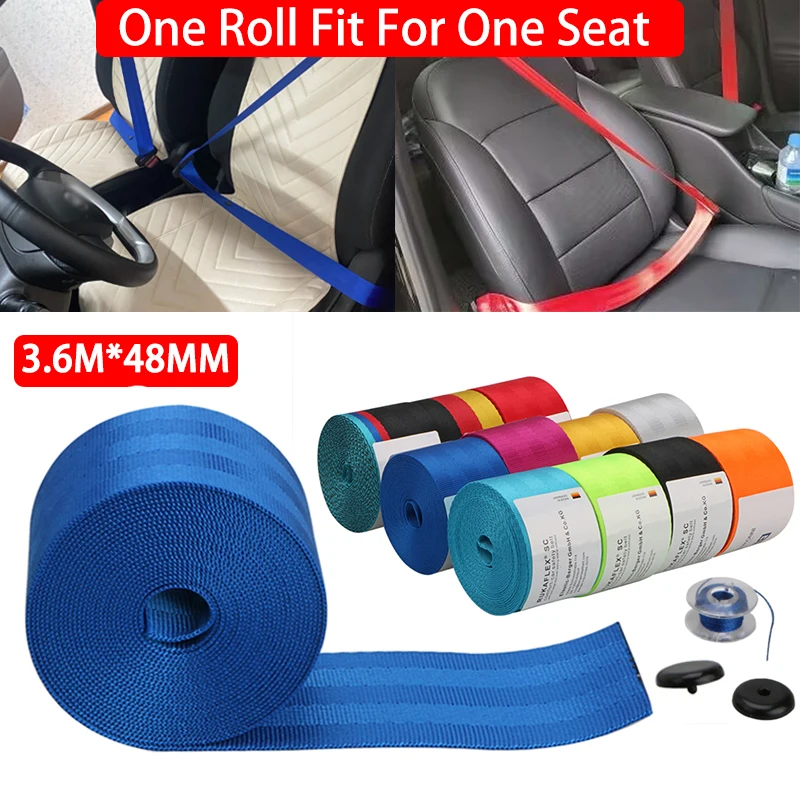 Auto 3.6 Meters Strengthen Seat Belt Webbing Fabric Racing Car Modified 48MM Seat Safety Belts Harness Straps