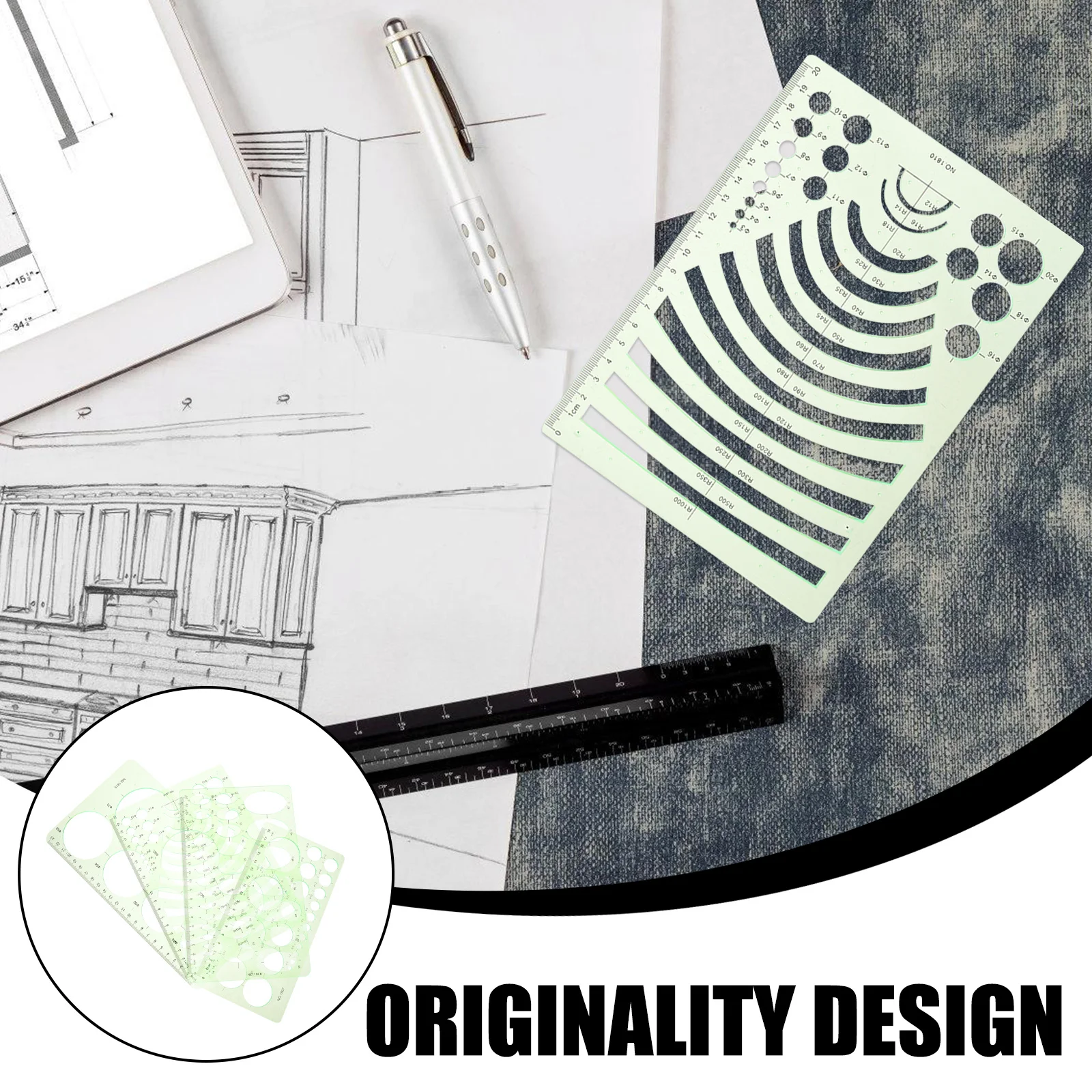 

4Pcs Students Drawing Template Plastic Stencil Multi-Functional Geometric Rulers for School Office Architecture Drafting Tools