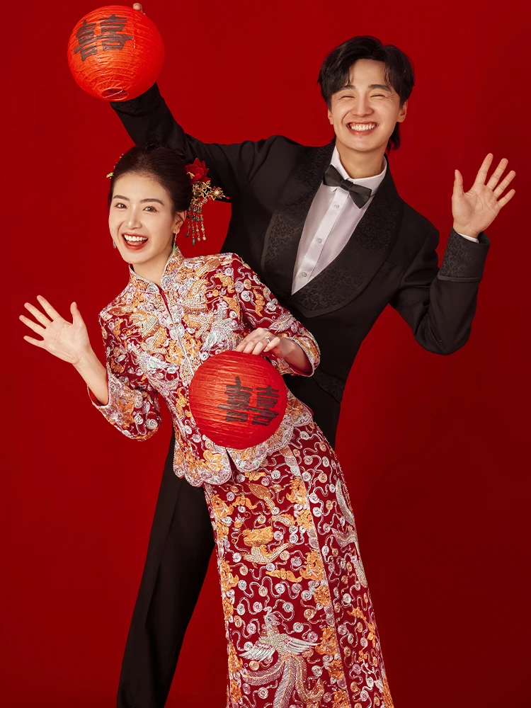 

Бархатное свадебное платье Dr Slimming с изображением дракона и феникса для женщин, винтажное, из полиэстеровой ткани, QGH20306