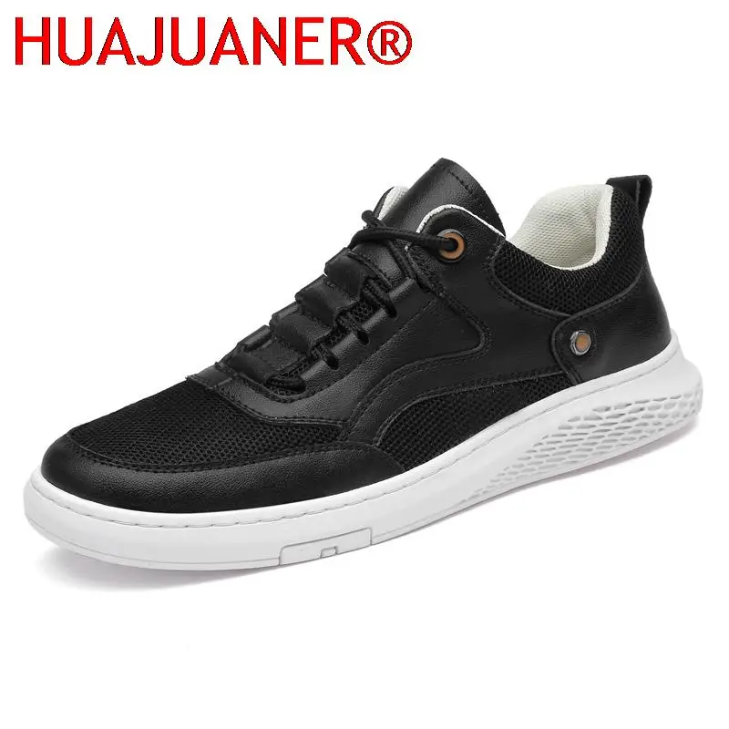 

2023 Mens Casual Summer Shoes Light Breathable Mesh Flats Brand Antiskid Sneakers Men Genuine Leather Leisure Walk Outdoor Shoes