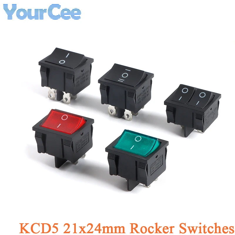 5Pcs KCD5 Rocker Switch 21x24mm 21*24mm 4 Pin 6Pin 6A/15A 250VAC/125VAC 2 Position 3 Position ON-OFF ON-OFF-ON Power Switch