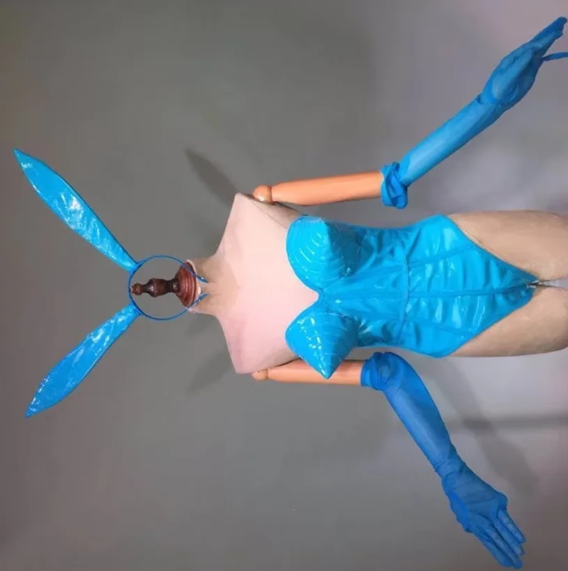 طقم بدلة للجسم باللون الأزرق ذو شوكة عالية مثير للتكنولوجيا المستقبلية في الملهى الليلي DJ DS GOGO زي عرض الرقص ومهرجانات الحفلات الزي الهذيان