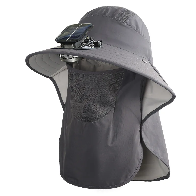 Summer Men's Sun Hat with Large Shawl Neck Face Protect Solar Powered Fan Cap High Wind USB Rechargeable Lithium Battery 4f007