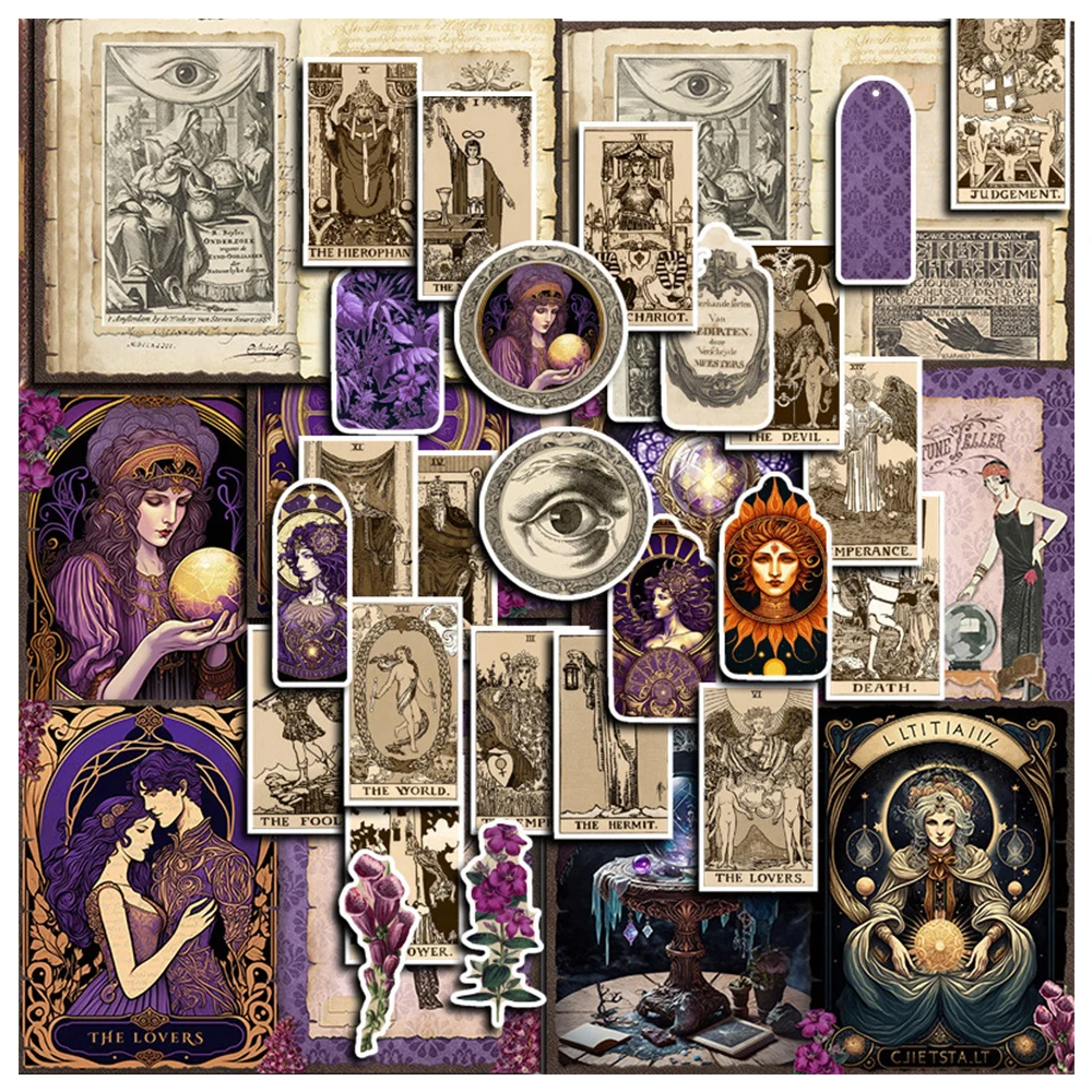 10/38pcs Vintage Magic Witch Tarot Stickers Aesthetic Gothic Decals Laptop Phone Suitcase Car Bike Planner Waterproof Sticker