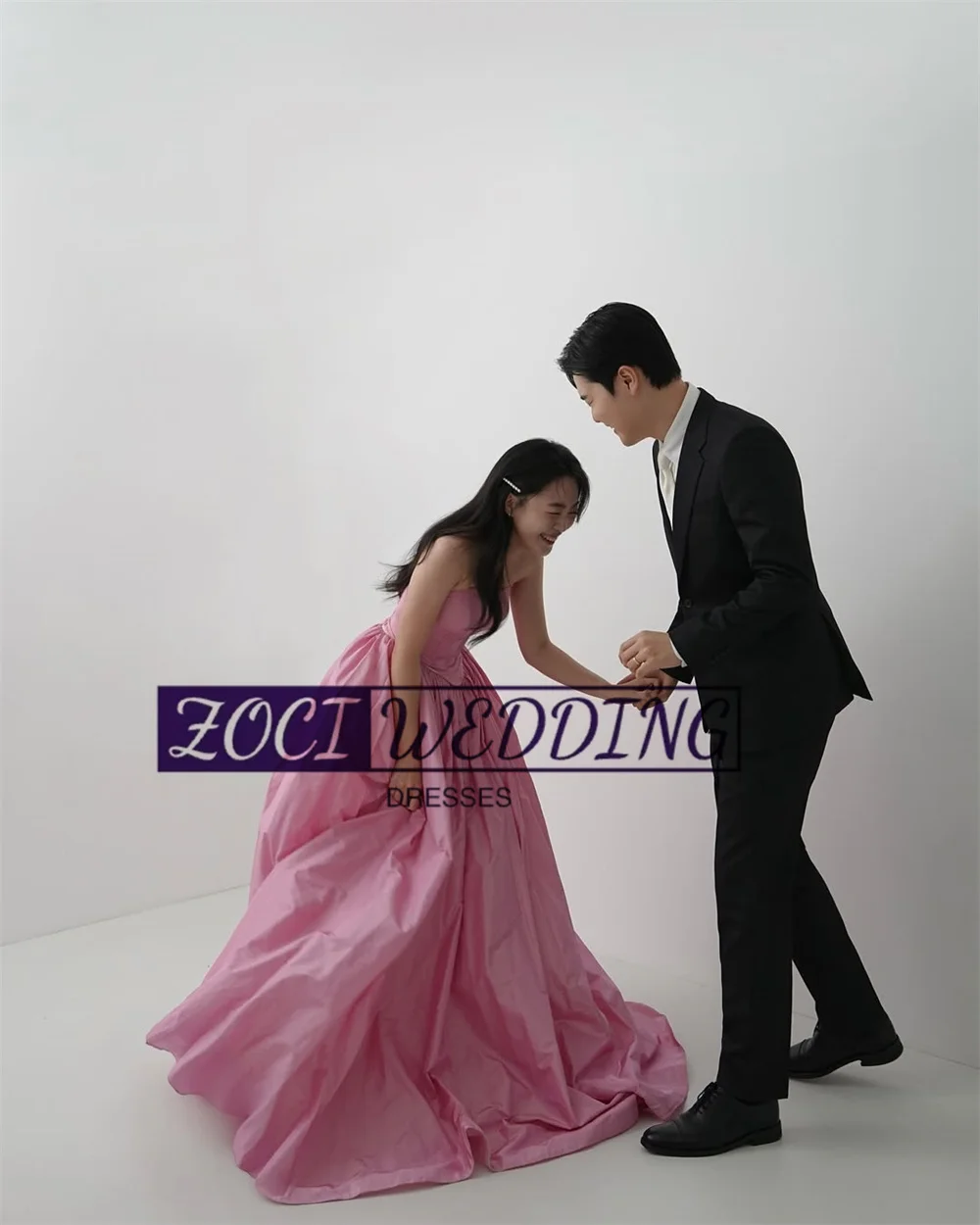 Zoci querida tafetá coreia vestidos de noite elegante sem alças rosa fotos sessão vestido personalizado varredura sem costas vestidos formais