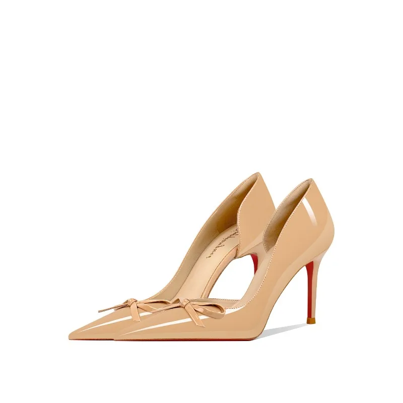 

Naked pointed high heels for women, slim heels 2026 new spring and autumn style, sexy bow bow, shallow mouth single shoes