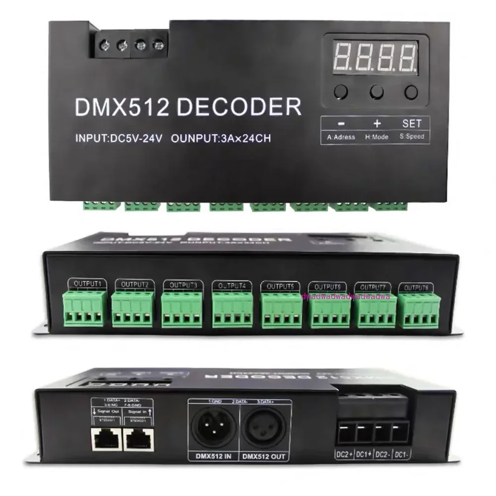 

Digital 24CH RGB RGBW DMX512 Decoder, 3CH RGB 4CH RGBW 512 Decoder DMX 512 Controller For LED Strip