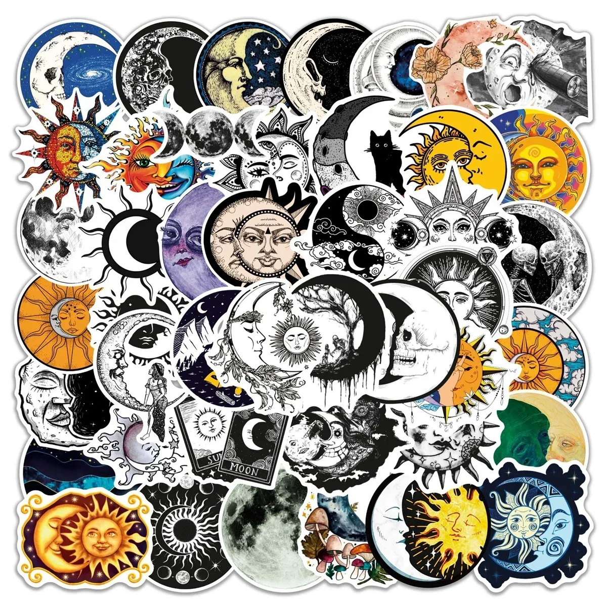50 Stück/Packung Coole Gothic Mond-Sonne Kunst-Aufkleber Ästhetische Graffiti-Sticker DIY Scrapbooking Gepäck Gitarre Auto-Aufkleber Kinderspielzeug