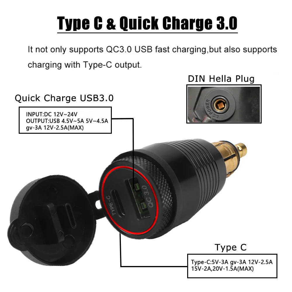 For BMW R1200GS R1250GS F800GS R9T R1300GS For DUCATI For Versys 300x QC 3.0 Dual USB Charger Plug Socket Power Adapter Type-C - Image 6