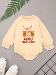 Merry Christmas Cartoon Reindeer Cute Baby Girl Clothes Onesie Festival Style Fashion Toddler Boy Body Long Sleeve Sweatshirt