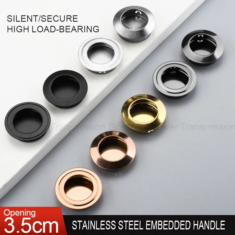 1/2/5/10Pcs Stainless Steel Flat/Sloped Door Handles Round Recessed Flush Pulls Finger Insert Sliding Door Drawer Handles Pulls