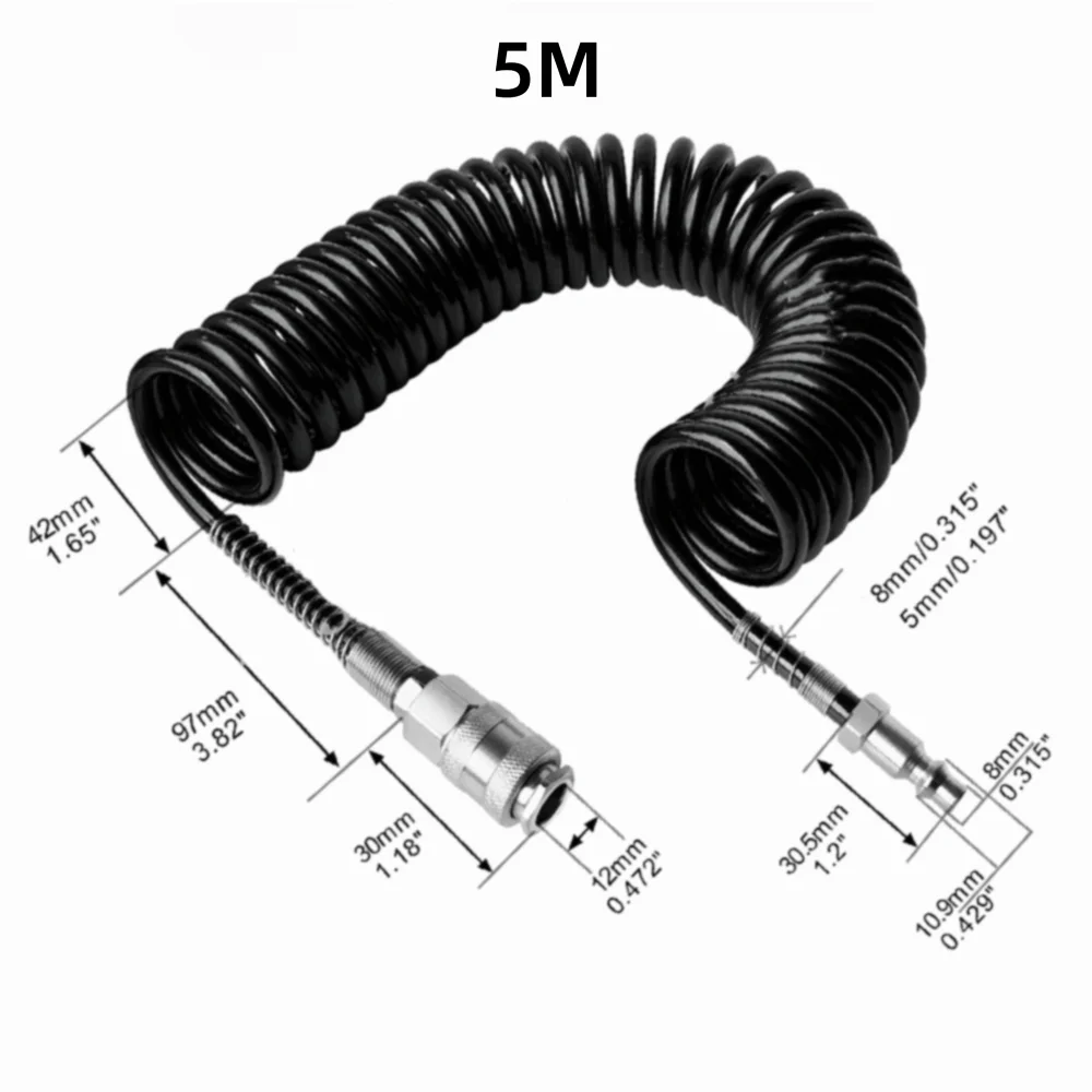 

Steel + PU Coiled Air Hose Multiple Size Pressure Resistant Air Compressor Coil Hose Solid Brass Coupler Coiled