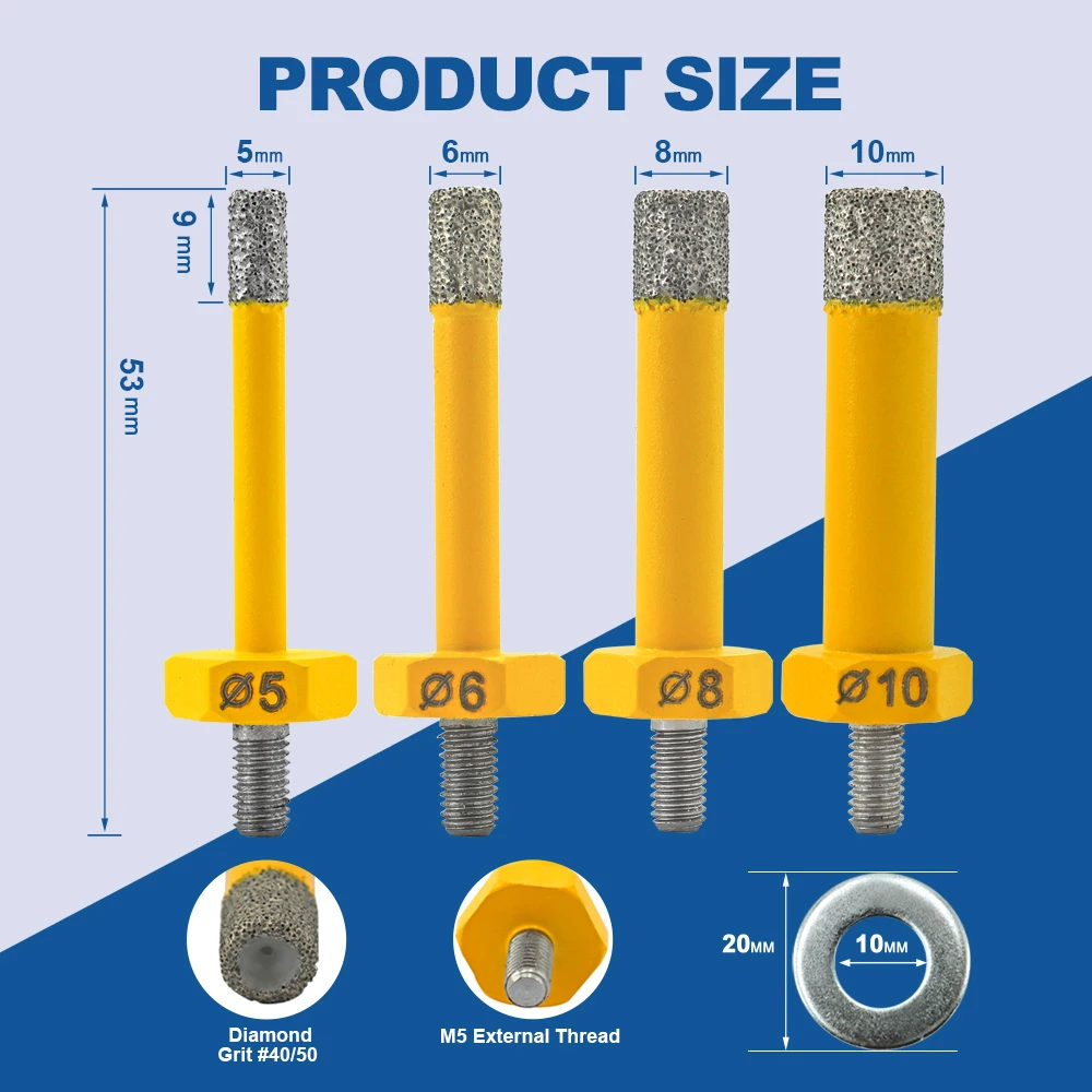 HIGHDRIL Diamond Drilling Bit 5/6/8/10mm M5 External Thread Hole Saws Core Bits Cutter For Ceramic Tile Porcelain Marble Granite