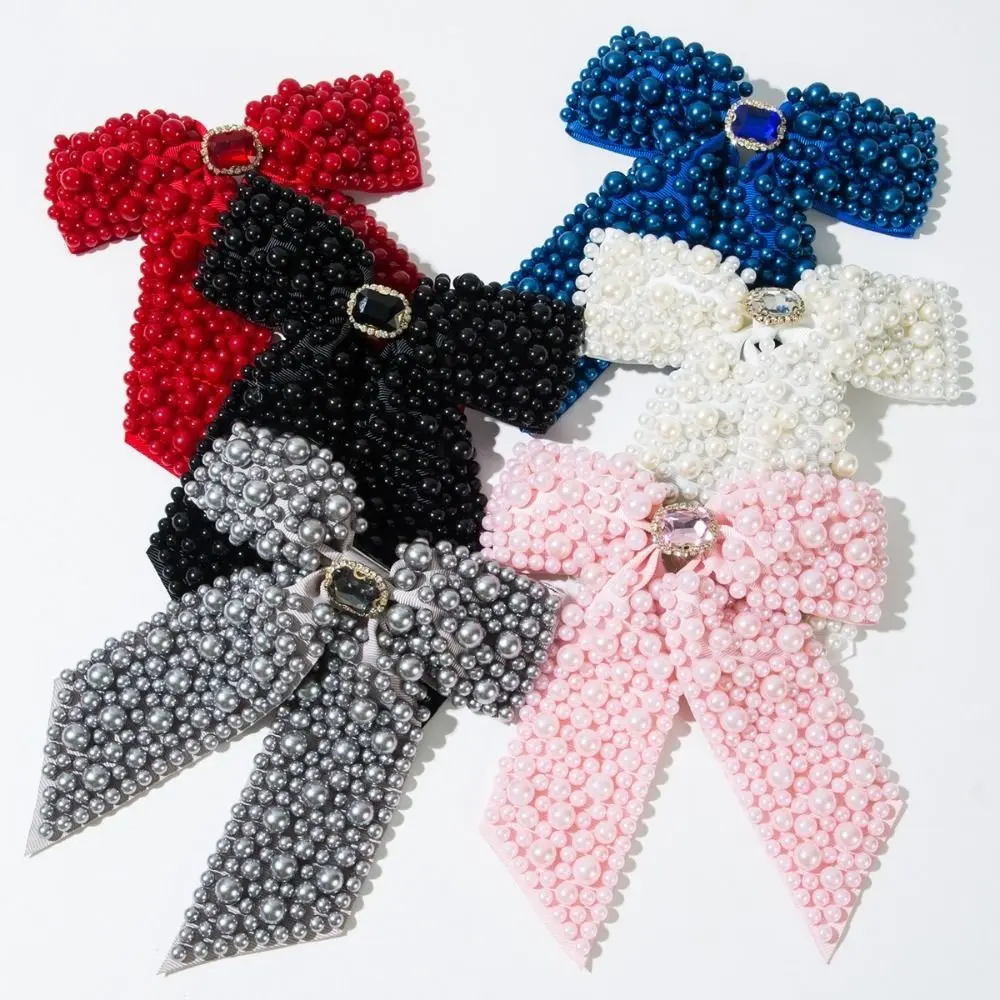 

Luxury Sweet Pearl Bow Hair Clips Fashion Hair Jewelry Ribbon Bow Barrette Beading Heavy-duty Bow Spring Clip Bridal