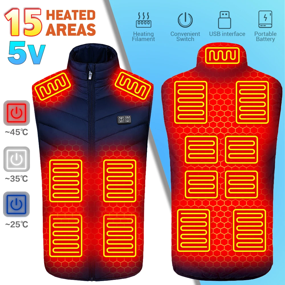 Winter Heated Vest Clothes Hunting Fishing Skiing Heating Jacket Thermal Vest Anti-freezing Clothing USB Powered Clothing