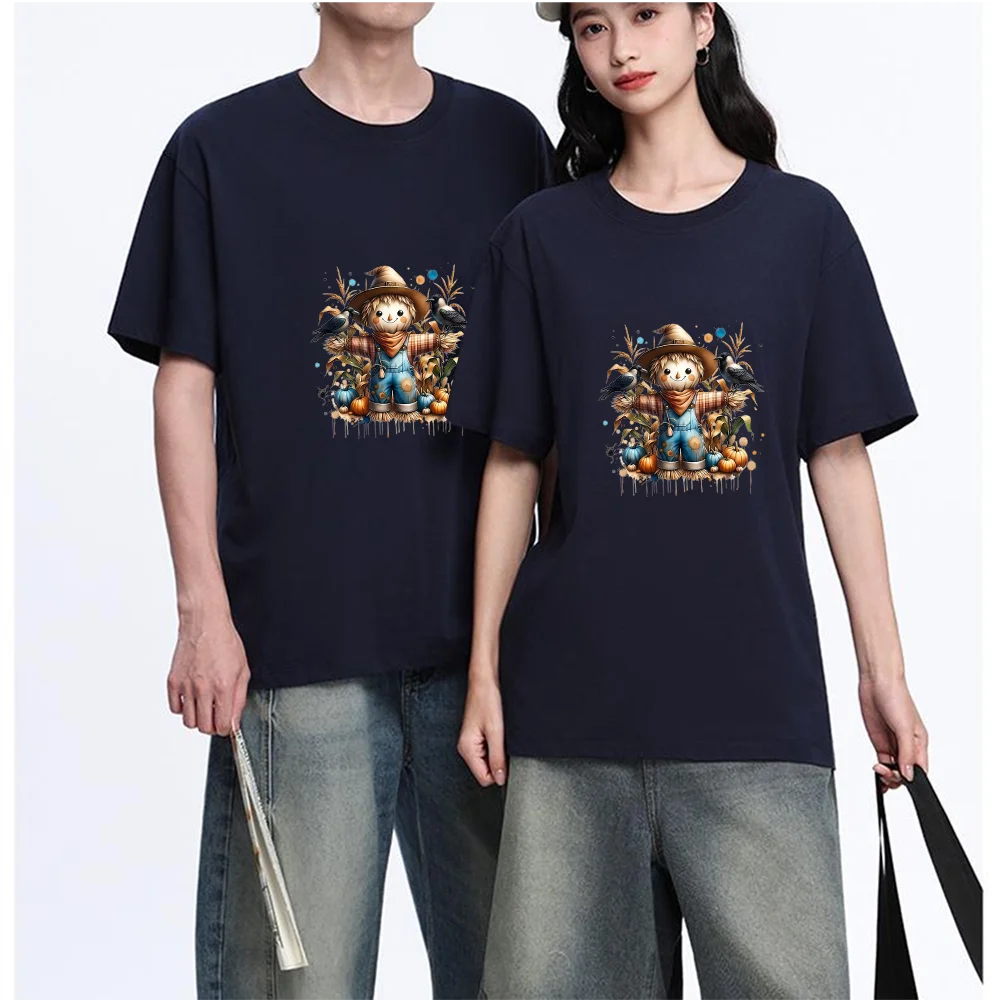 Scarecrow With Crows And Pumpkins Printed T Shirt Cotton S-XXL Personalized Custom T Shirt Aesthetic Graphic Top Unisex Fit Brea