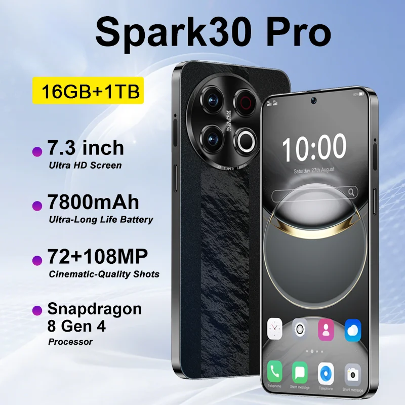 HOT NEW High Quality For Spark 30 Pro Mobile Phones 7.3" HD Original Standby 16GB 1TB Dual Card 7800mAh Battery Global Version