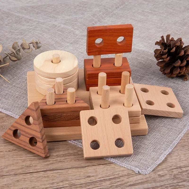 Hochwertiger Säulenblock aus Holz mit geometrischer Form, Eltern-Kind-Interaktion, Puzzle, lustiges interaktives Spielzeug, bestes Geschenk zum Geburtstag des Babys