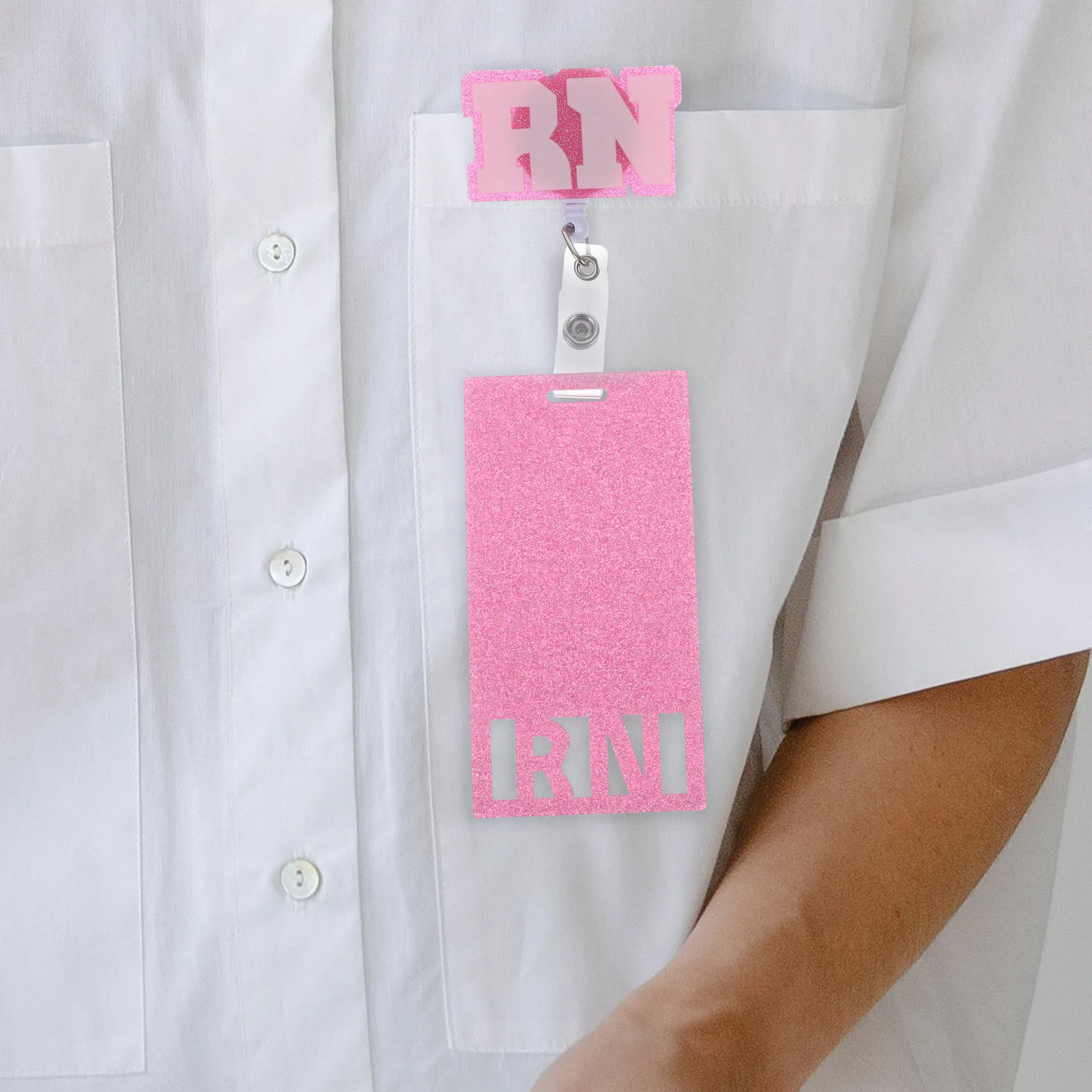 Clear Acrylic Retractable Nurse Badge Holder with Pink Clip – Lightweight Vertical ID Reel for Doctors & Nurses