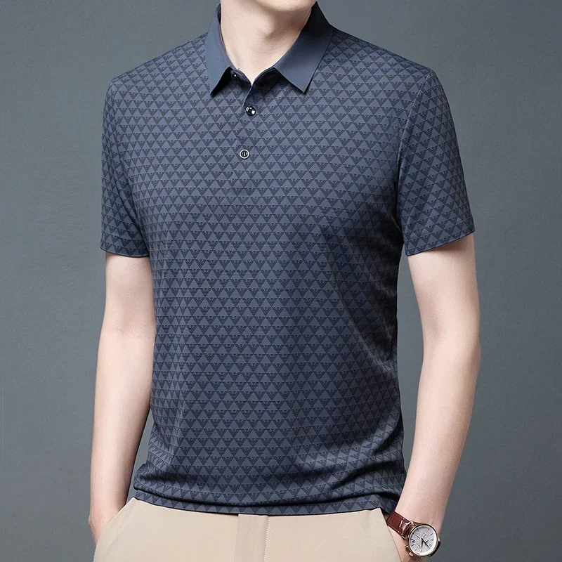 Mens New Casual Lapel T-shirt Summer Thin Slim Fit Good Quality Figure Polo Shirts  Breathable Soft Business Polos Tops