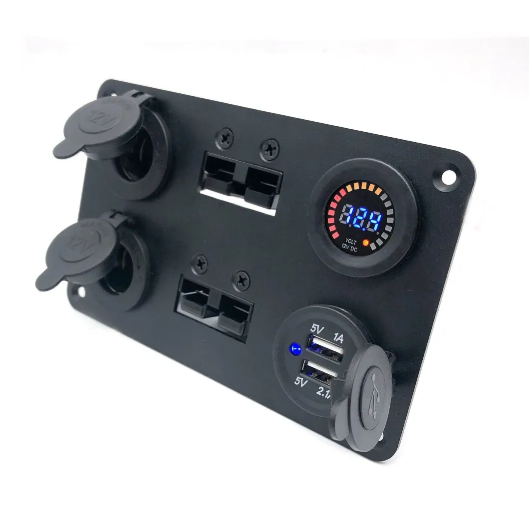 Anderson Plug Combination Modification Panel 12V Power Socket Color Screen Voltmeter Dual USB Charger